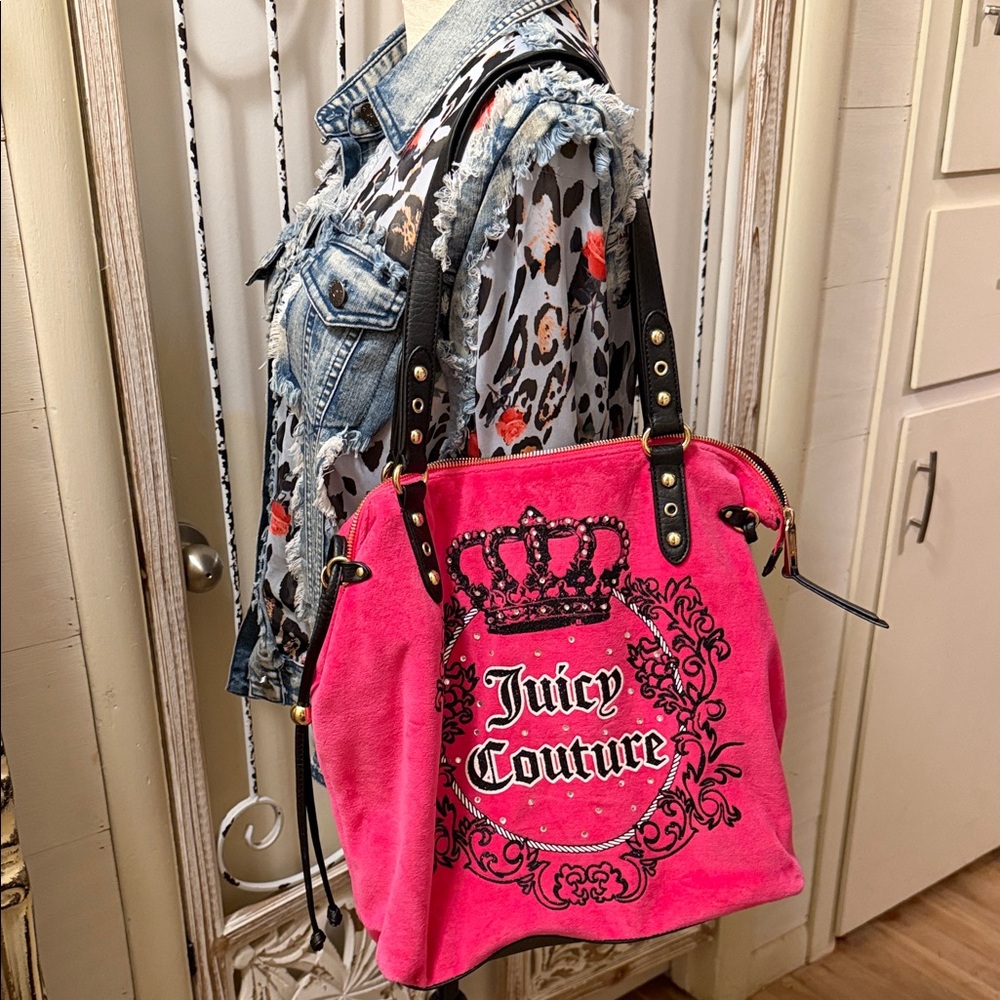 Juicy Couture Vibrant Vintage Y2K Pink Tote with Black Accents Beautiful !!!